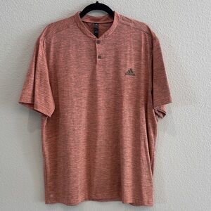 adidas Men’s Heathered Coral Short-Sleeve Henley Polo